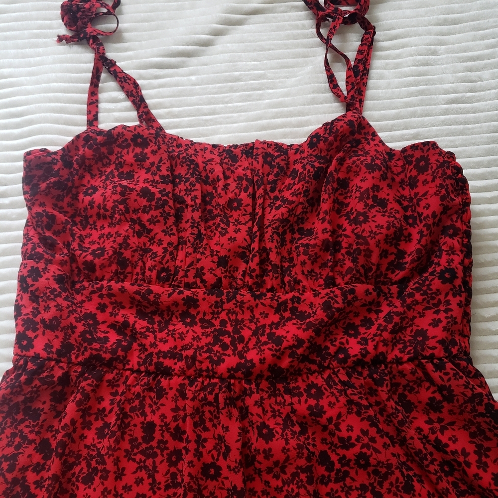 Juniors' Lily Rose Ruffled Tie Shoulder Red Floral Skater Dress Large NWT - Picture 6 of 15
